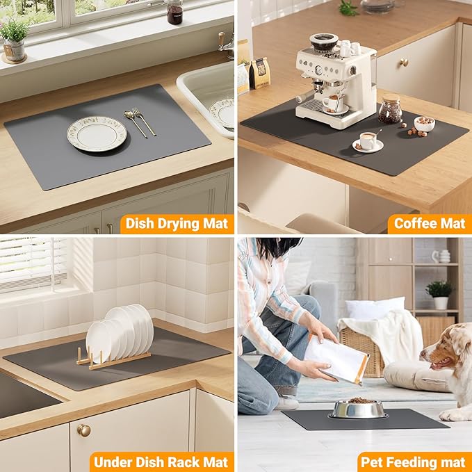 2-Pack Extra Thick Silicone Counter Mats - 24”x16” Large Heat Resistant Kitchen Countertop Protector, Non-Slip Hot Pad Trivet for Air Fryer, Hot Pots & Pans, Coffee Maker(Grey)