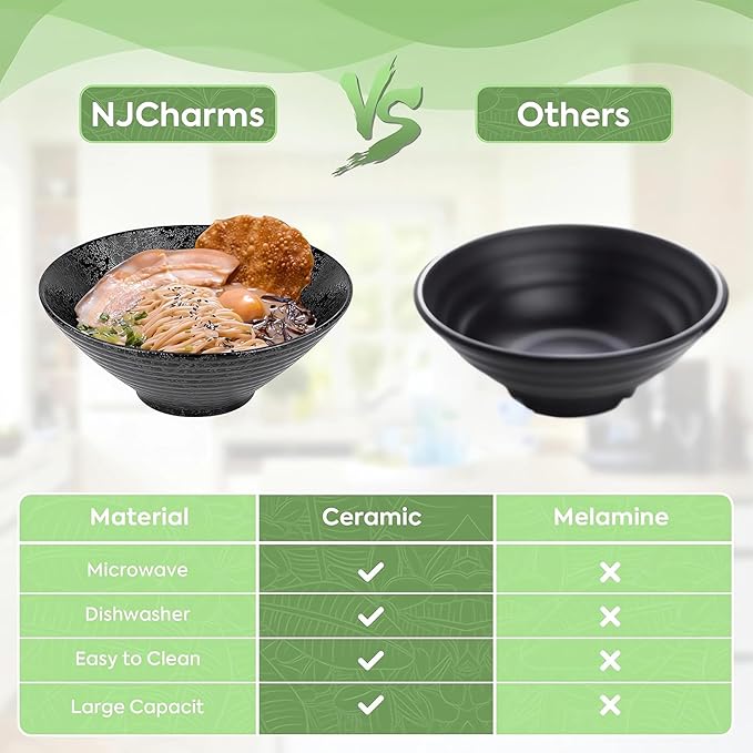 NJCHARMS Ceramic Ramen Bowl Set of 2, 60 oz Japanese Noodle Soup Bowls - Image 4