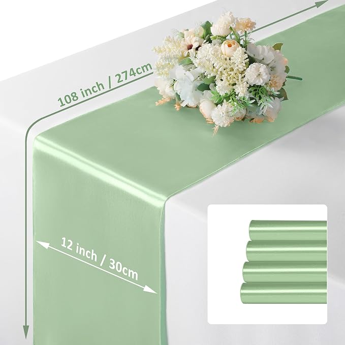 Manyshofu Sage Green Satin Table Runner 12x108 - Image 4