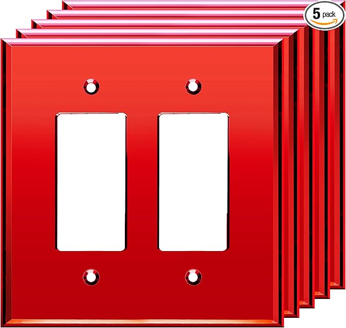 LIDER Reflective Acrylic Decorator Wall Plate, Mirrored Light Switch Plate, Plexiglass Outlet Cover, Acrylic Glass, Oversized 2-Gang 5.25" x 5.25", LWP-32O-ARD5P, Red, 5 Pack