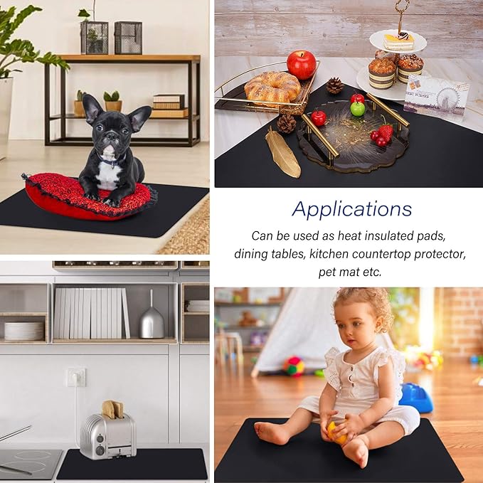Gartful Oversize Silicone Mat for Crafts, 27.6" x 19.7" Silicone Craft Sheet Jewelry Casting Mold, Countertop Mat, Counter Table Protector, Multipurpose Mat, Placemat, Black