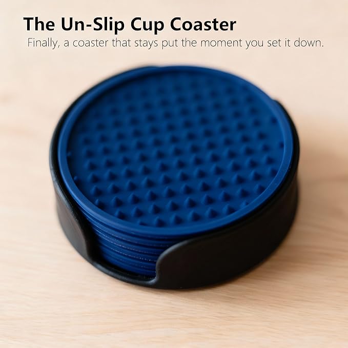 Ortarco 6 Pack Drink Coasters with Holder, Silicone Cup Mat for Hot or Cold Drinks, Non-Slip, Non-Stick