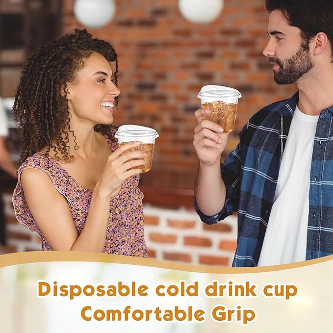 Baderke 50 Pcs Plastic Cups with Sip Lids Round Bottom Disposable Plastic Coffee Cups with Lids Clear Strawless Crystal Mugs for Iced Coffee Smoothie Cold Beverage Party Catering Supplies (10 oz)
