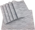 Gugrida Luxury Placemats Woven Vinyl Non-Slip Insulation Heat Stain Resistant Washable Table Placemats Kitchen Dining Table Top Meal Mat Place Mats PVC Set of 6, Shape of Grey Diamond