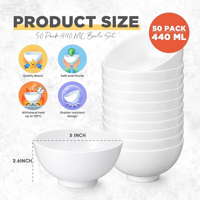 Tioncy 50 Pcs Bowls Set Unbreakable Dessert Soup Salad Bowls - Image 2