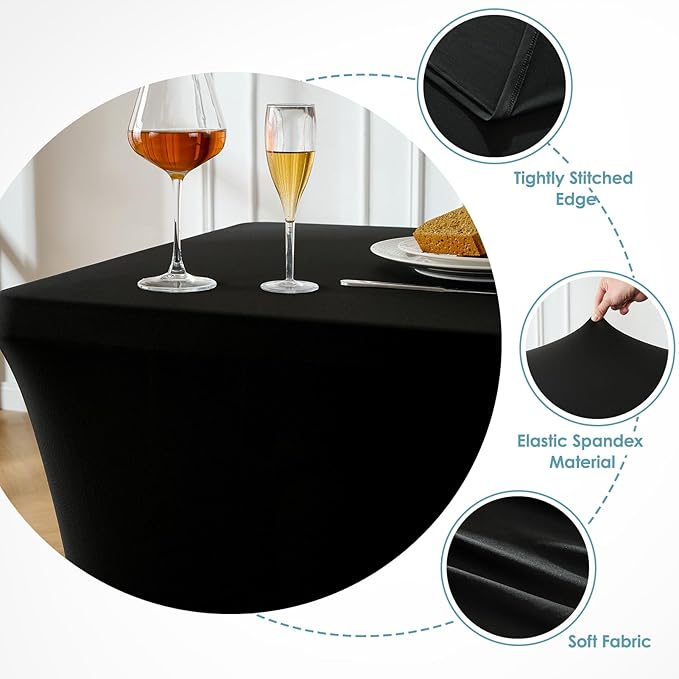 VidaFete Spandex Tablecloth 6 Pack 6FT, Fitted Stretch Table Cover for Rectangle Tables, Wrinkle Resistant and Washable Tablecloths for Outdoor, Picnic, Party, Wedding, Banquet, Birthday, Black