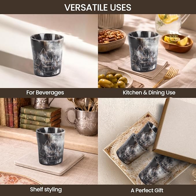 Handicrafts Home Viking Horn Shot Glasses Set of 4, Handmade Natural Ox Horn - Image 4