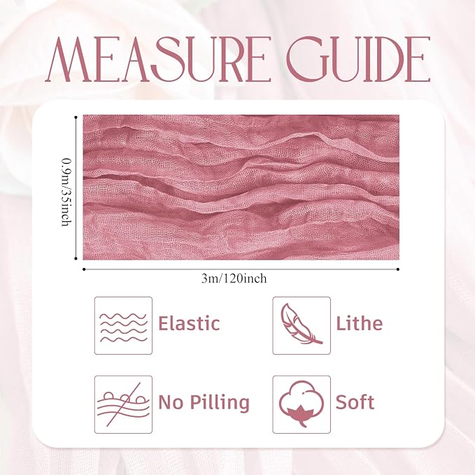 Cheesecloth Table Runner Dusty Rose 10FT Boho Gauze, 12 Pack | 120 Inch Cheese - Image 2