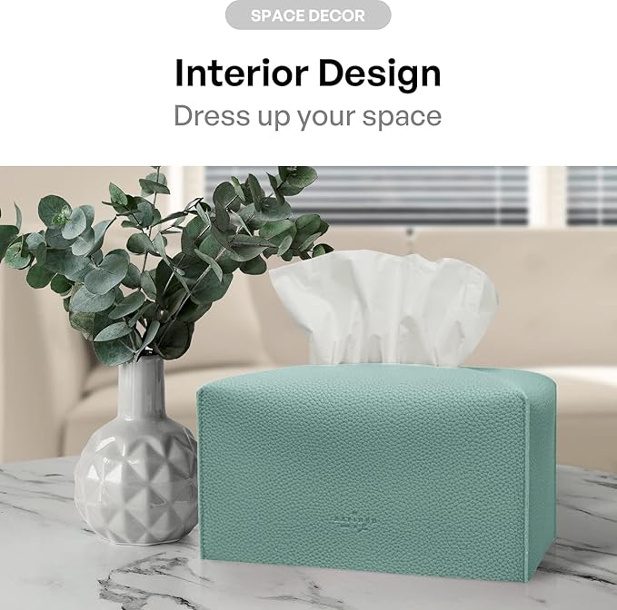 Carrotez Tissue Box Cover, [Refined] Modern PU Leather Rectangular Tissue Box Holder - Decorative Holder/Organizer for Bathroom Vanity Countertop, Night Stands, Office Desk 9.5"X5"X5" - Mint