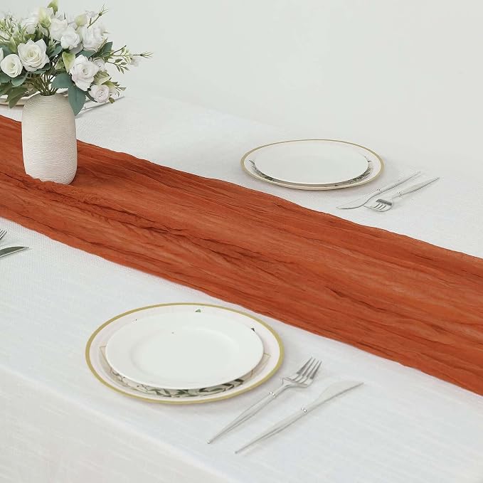 Efavormart 10ft Terracotta Cheesecloth Table Runner - Image 3