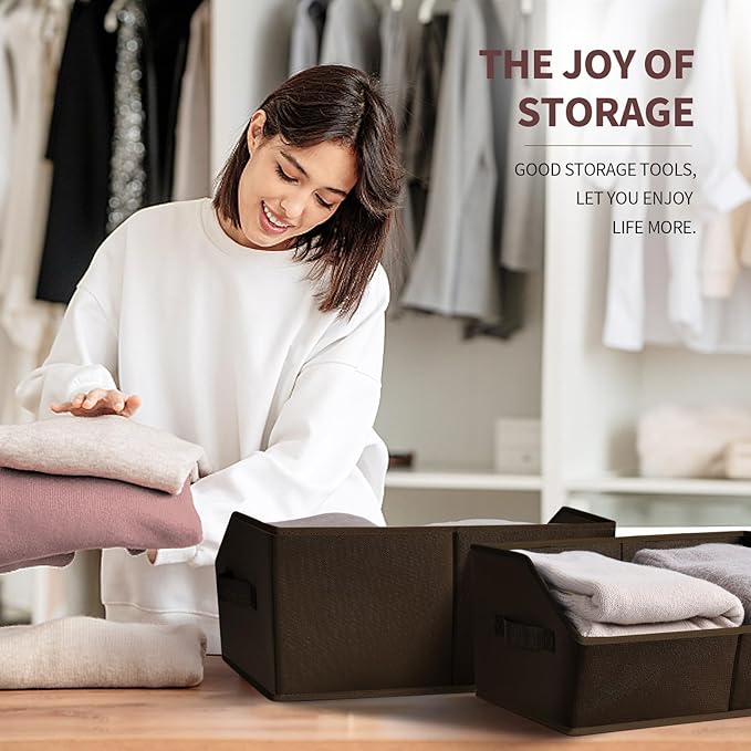 Closet Baskets for Shelves Trapezoid - Decorative Storage Baskets with Handle, Closet Bins for Organization, Shelf Storage Bins for Clothes, Books, Home, Office, 8 Pack, Brown