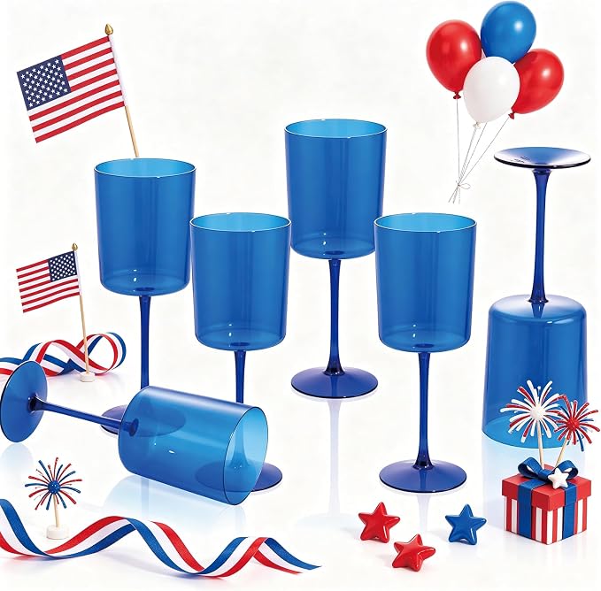 Ciaell 6 Pack Blue Plastic Wine Glasses by Ciaell