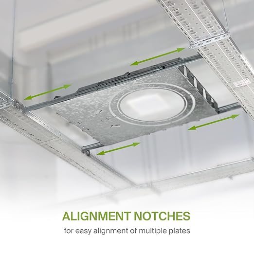 ASD New Construction Mounting Plate with Round Holes 8-10-12" - Adjustable LED Recessed Lighting Housing with Extendable Hanger Bars, Shallow Wafer Light Bracket, Mounting Kit with Notches, 6 Pack