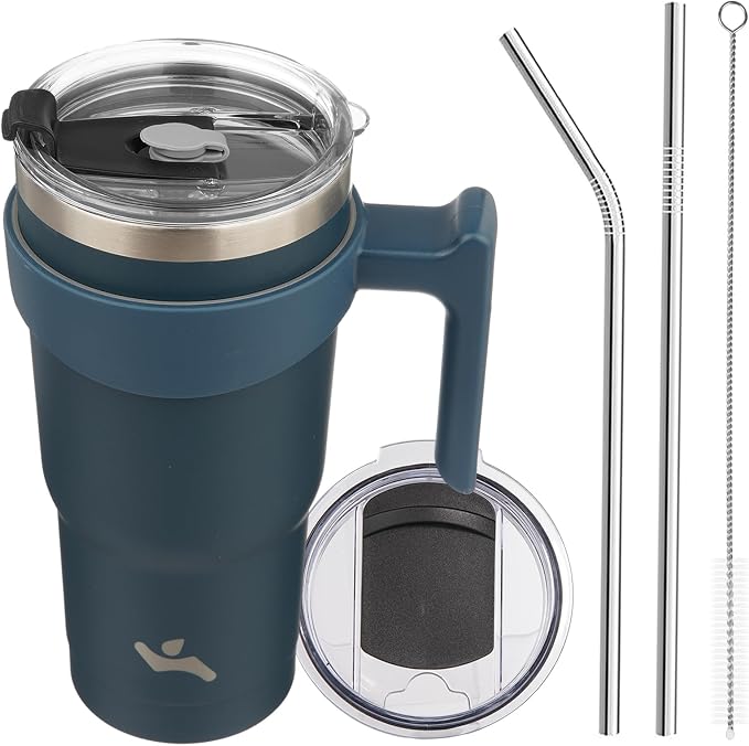Konokyo 20 oz Tumbler with Handle and Straw, Insulated Travel Mug | Navy Blue; by Konokyo