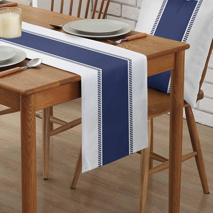 Navy Blue Table Runners, 72 inches Long Stripes Table Runner Farmhouse Dresser - Image 2
