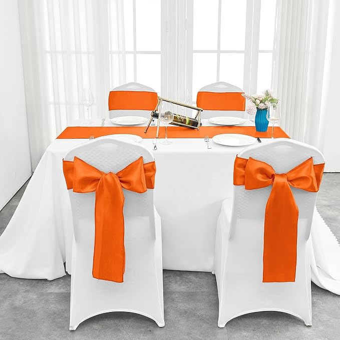 15-Pack Orange Satin Table Runner 12 x 108 Inch Long Fuchsia Bright and Smooth - Image 4