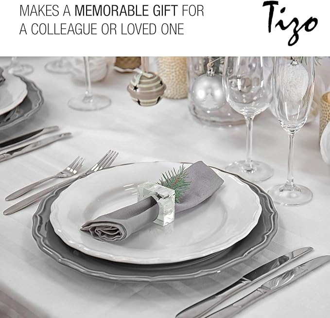 Tizo Design Elegant Crystal Napkin Rings Set-4, Crystal Glass Napkin Holders, Clear (Also Available in Smoke)