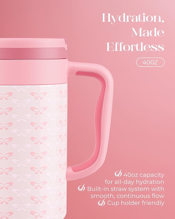 40 oz Insulated Tumbler with Handle and Push-Button Straw Lid, Stainless Steel - Image 5