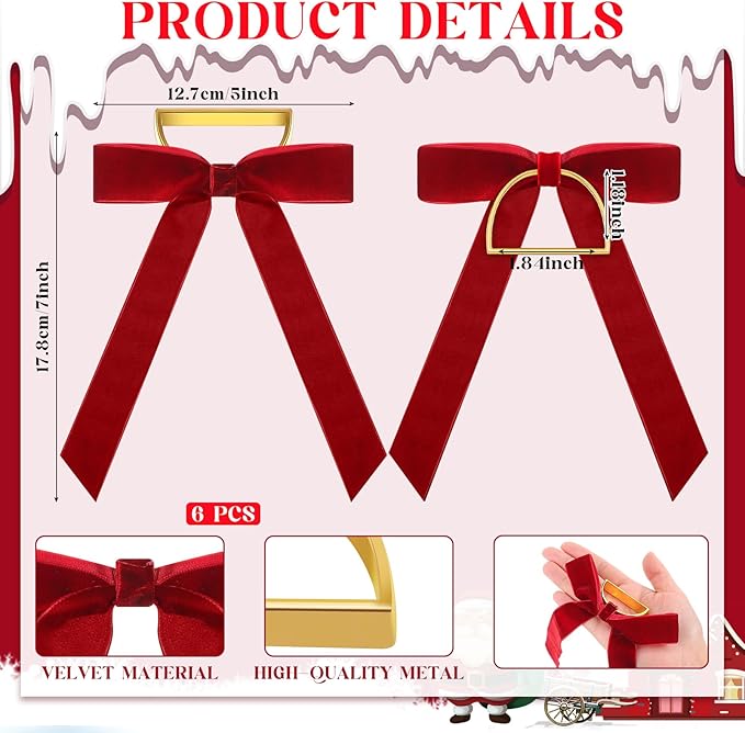 Riceshoot Velvet Bow Napkin Rings Bows with Gold Semicircle Metal Napkin Ring Velvet Bow Holder for Wine Bottles Table Settings Candlestick Wedding Valentine's Day Dinner(Claret Red,6 Pcs)