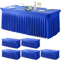 Wish Care 6 Pack Royal Blue Spandex Table Clothes for 6 Foot Rectangle Tables, 6FT Wrinkle Free Fitted Tablecloths Ruffles Design Table Cloth for Party, Banquet, Wedding and Events