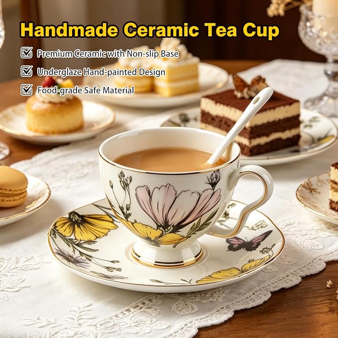 Tea Cup and Saucer Set, Floral - Image 2