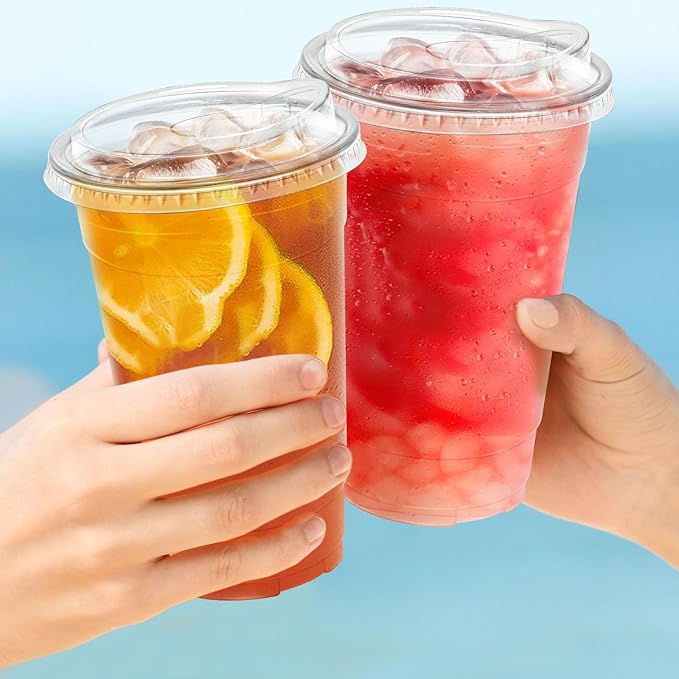 24 oz 50 Pack Clear Plastic Cups with Lids, Sturdy Iced Coffee Cups with Sip Lids, Disposable Food Safe Smoothie Cup for Cold Drinks, Juice, Milkshake