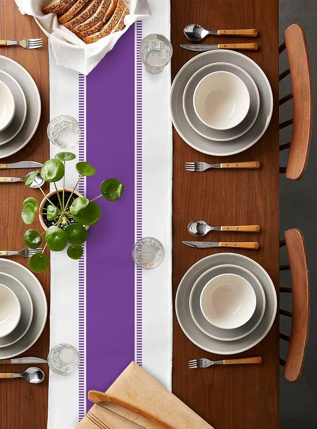 Purple Table Runners 120 inches Long, Modern Stripes Table Runner Farmhouse - Image 2
