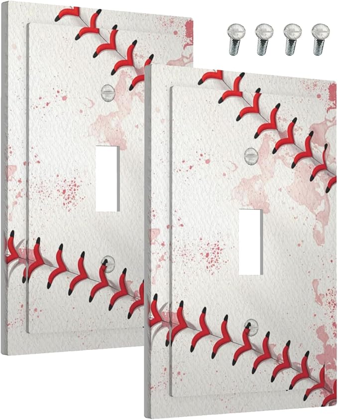 Decorative Light Switch Cover Baseball Sports Ball Game 1 Gang Wall Plate Cover Single Toggle Outlet Covers Switchplate Electrical Faceplate for Bathroom Bedroom Decor（2 Pack）