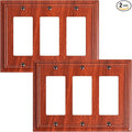 2-Pack Decorative Tripple Decorator Outlet Cover Plate, Durable Natural Bamboo Fiber Wood Grain Wall Plates for Electrical Outlets, Receptacle, GFCI Outlet, Dimmer Switch, 3-Gang, Corrosion Resistant