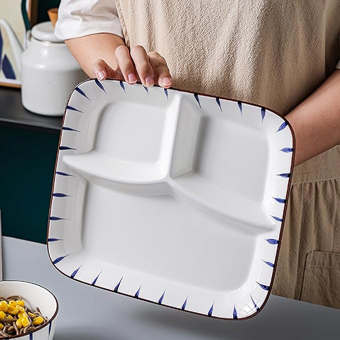 Ceramic Divided Porcelain Dinner Plate - 10 Inch, Breakfast, Lunch, Bowl, Portion Control, Salad - Kitchen Tableware