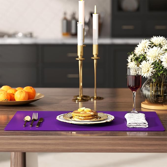2-Pack Extra Thick Silicone Counter Mats - 24”x16” Large Heat Resistant Kitchen Countertop Protector, Non-Slip Hot Pad Trivet for Air Fryer, Hot Pots & Pans, Coffee Maker (Purple)
