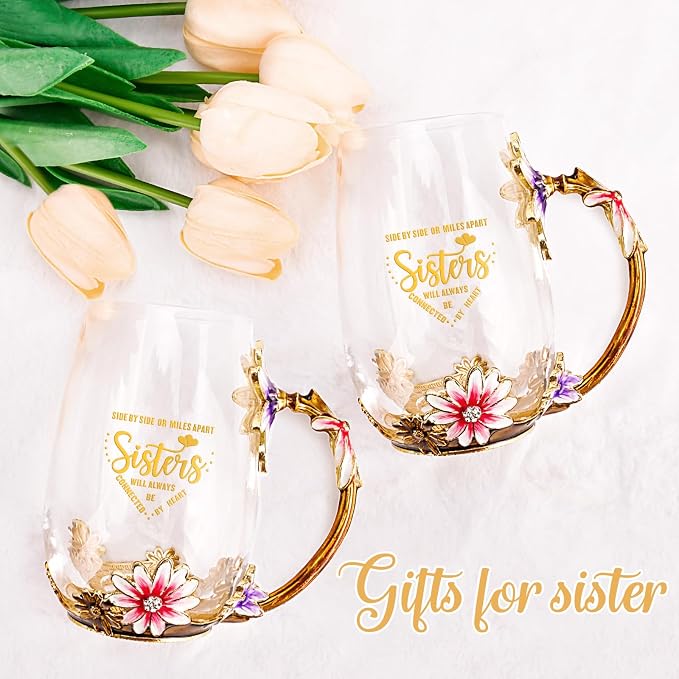 OEAGO Tea Cup Glass Coffee Enamels Mug Sisters Gifts from Sister - Image 5