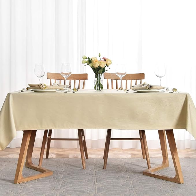 maxmill Jacquard Table Cloth Swirl Design Water Resistant Wrinkle Resistance Heavy Weight Soft Tablecloth for Kitchen Dinning Tabletop Decoration Square 70 x 70 Inch Beige