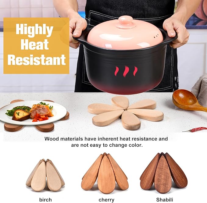 Wooden Tree Trivet Set - Tree Coasters & Trivets for Hot Dishes - Cork Hot Pots and Pans - Coasters & Trivets for Hot Dishes (Star)