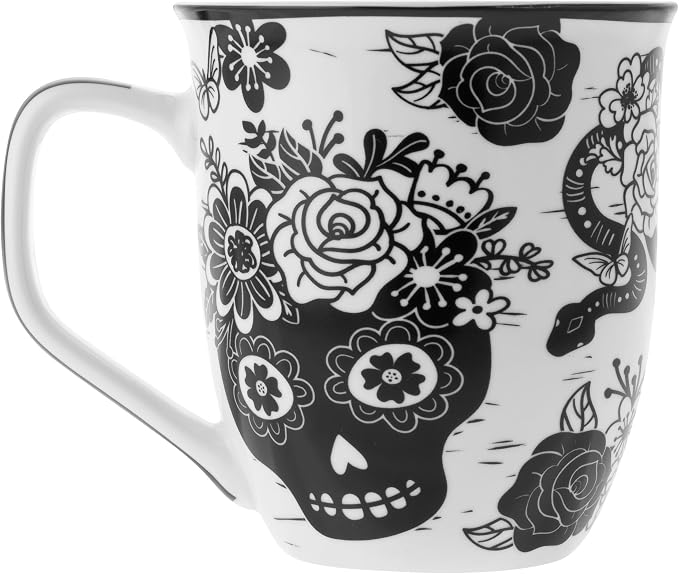 Karma Gifts 14 oz Black and White Boho Mug Sugar Skull - Image 2