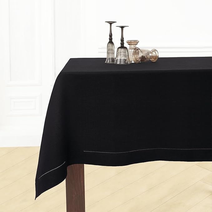 Solino Home Linen Black Tablecloth 60 x 156 Inch - 100% Pure Linen Rectangular Tablecloth - Machine Washable Table Cloth for Easter - Fete