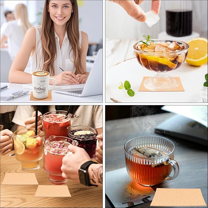 400 PCS 4 Inch Square Self-Adhesive Cork Sheets for Coasters, Cork Coaster Backing Pad for Home Tabletop Decoration