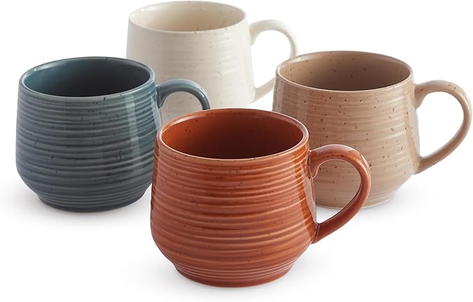 Sango 17.5 oz Stoneware Coffee Mugs Set of 4, Rustic Ceramic Mug by Sango