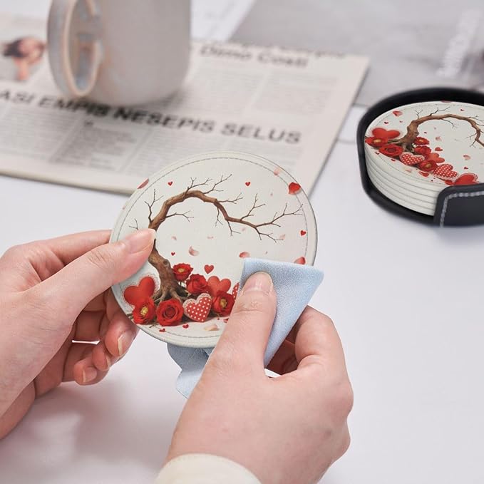 Love Hearts Tree of Life Leather Coasters Set of 6 - Image 8