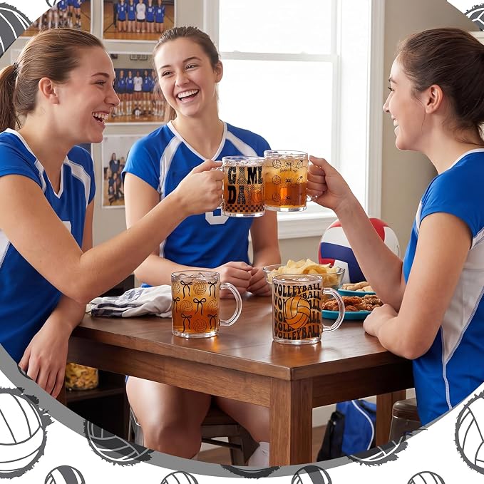 Tioncy 4 Pcs Bow Volleyball Coffee Mugs 12 oz Cute Bowknot Glass Cups - Image 3