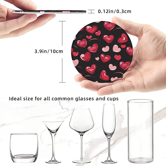 Pink and Red Love Heart Leather Coasters Set of 6 - Image 3