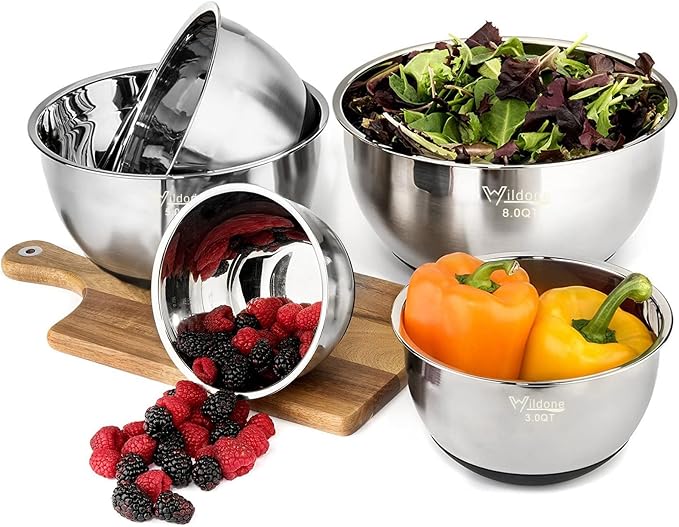 Wildone Mixing Bowls with Lids Set, Stainless Steel Mixing Bowls Set of 5 | - Image 4