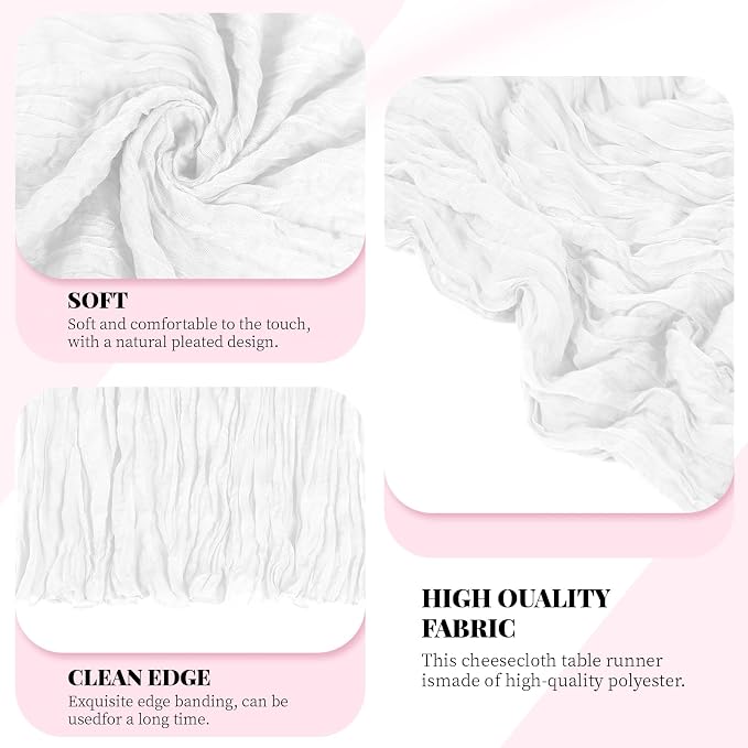 3 Pack White Cheesecloth Table Runner, 17 x 108 Inch, Gauze Cheese Cloth Table - Image 4