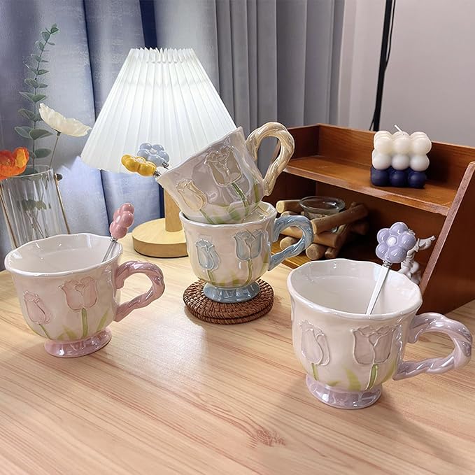 DTIUYIOP-Ceramic Coffee Mug 14oz/410ml Blue Cute Flower - Image 6