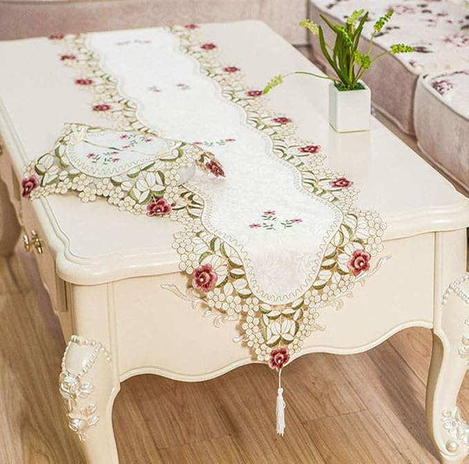 LeLehome 15 Inch X 77 Inch Table Runner, Classic Flowers Embroidery Vintage - Image 4