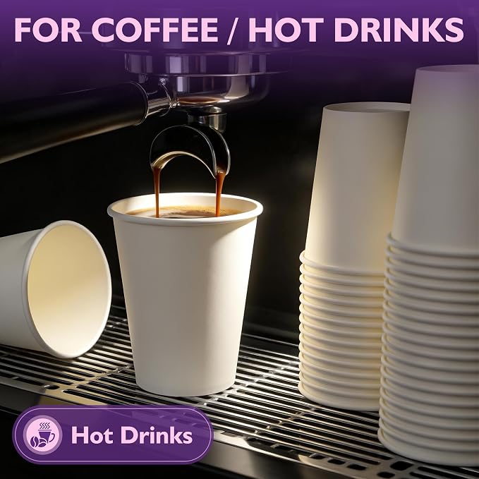 8 oz White Paper Coffee Cups, Disposable Hot Cups - Image 2