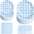 180Pcs Blue Gingham Party Supplies Paper Plates and Napkins Serve 60 by Hpscdyo