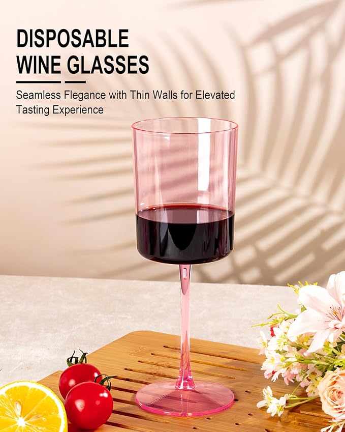 Ciaell 12 Pack Pink Plastic Wine Glasses - Image 5