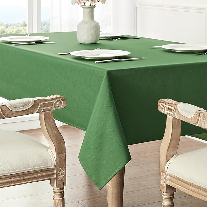 Rectangle Tablecloth Waterproof 60x84 inch Linen Textured Table Cloth Stain and Wrinkle Resistant Washable, Decorative Fabric Table Cover for Dining, Party and Camping, Green