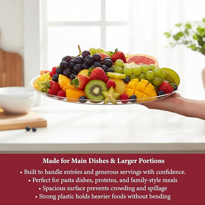 Smarty Had A Party 16 Inch Clear Round Plastic Serving Tray – Heavy-Duty Plastic Serving Trays for Catering, Parties & Buffets, Elegant Disposable Party Platters for Food – Set of 25